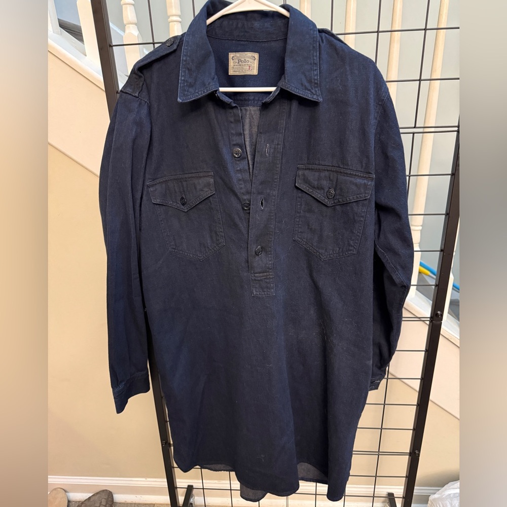 Dark Blue Button-Up vintage Polo Ralph Lauren Marinedenim One Piece Dress large